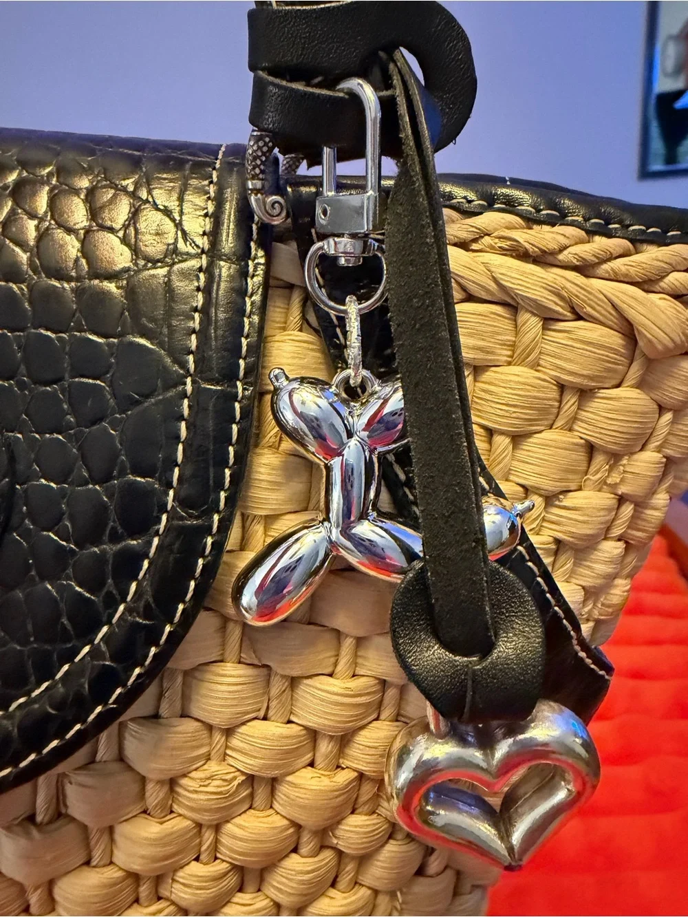 Brighton brand Woven Shoulder Tote with Black Trim and Heart Charm - Picture 6 of 15